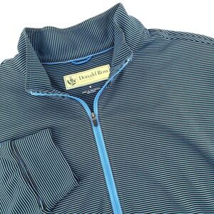 Donald Ross Sportswear Men Medium Blue‎ Black Stripe 1/4 Zip Pullover Golf Shirt